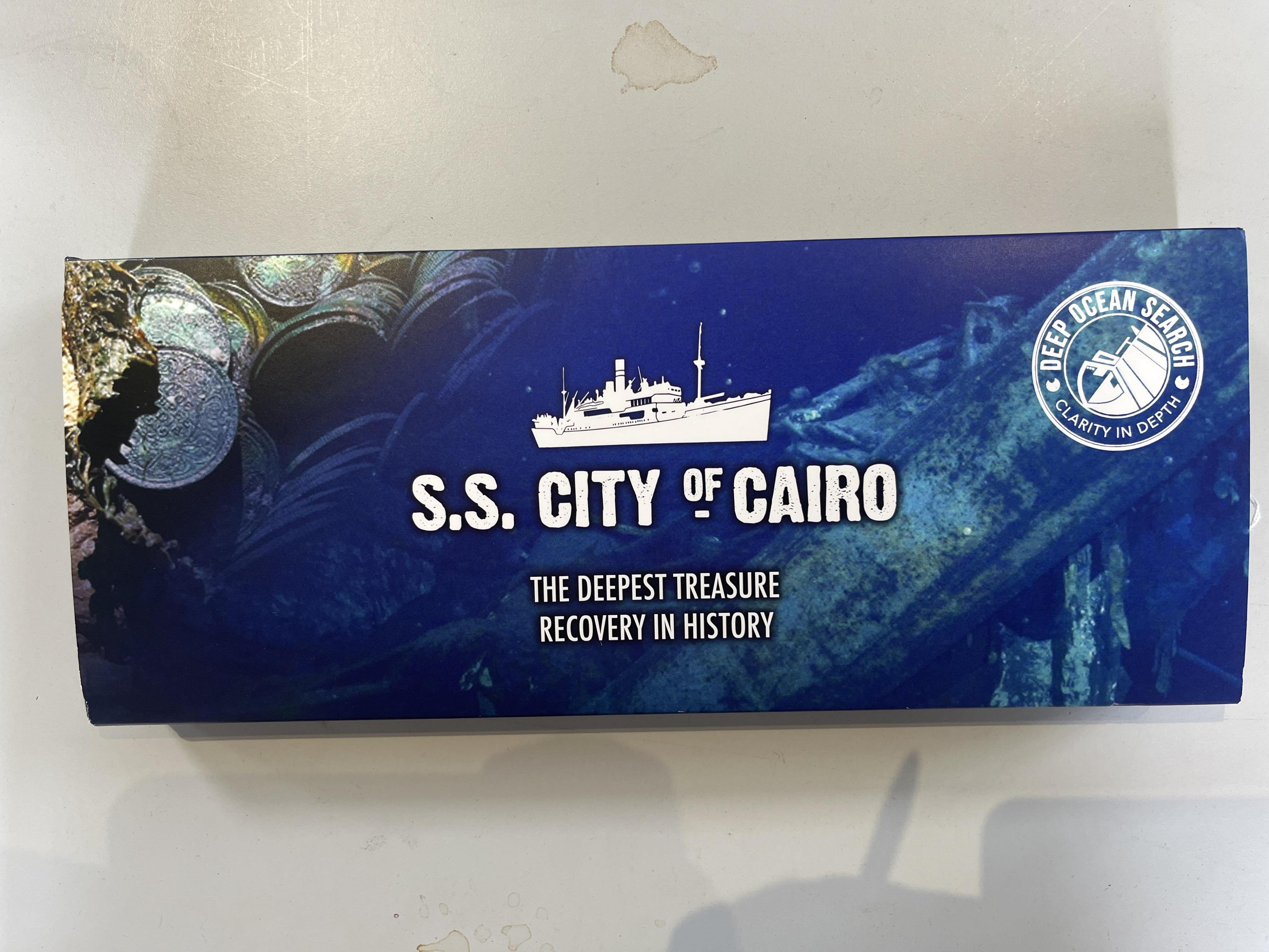 British India silver coins, three Victoria to George V one rupee, recovered form the wreck of S.S City of Cairo, 1879, 1907 and 1914, in London mint office case of issue with certificate